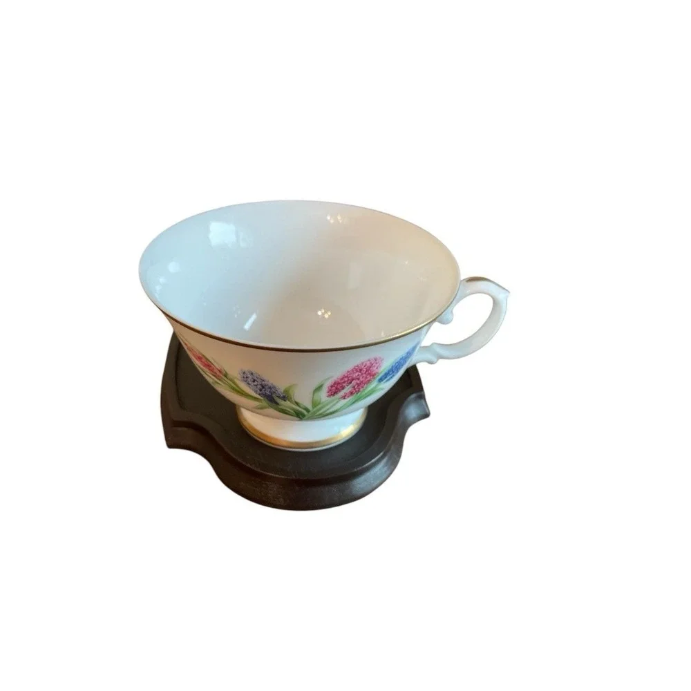 Franklin Porcelain 1981 Hyacinth Teacup Saucer Stand Ronald Van Ruyckevelt Japan